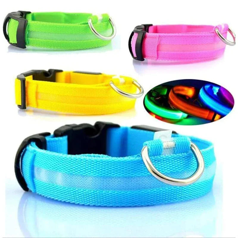 LED Adjustable Dog Collar Blinking Flashing Light Up Glow Pets Safety Waterproof